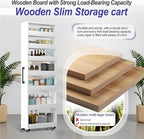 7-Tier Slim Storage Cart, Wooden Rolling Pantry Cabinet with Wheels, Narrow Shelf Organizer for Kitchen, Bakers Rack, Dining Room, Closet, Small Spaces Dark Walnut 47.2" H*9.8" W*23.6" D