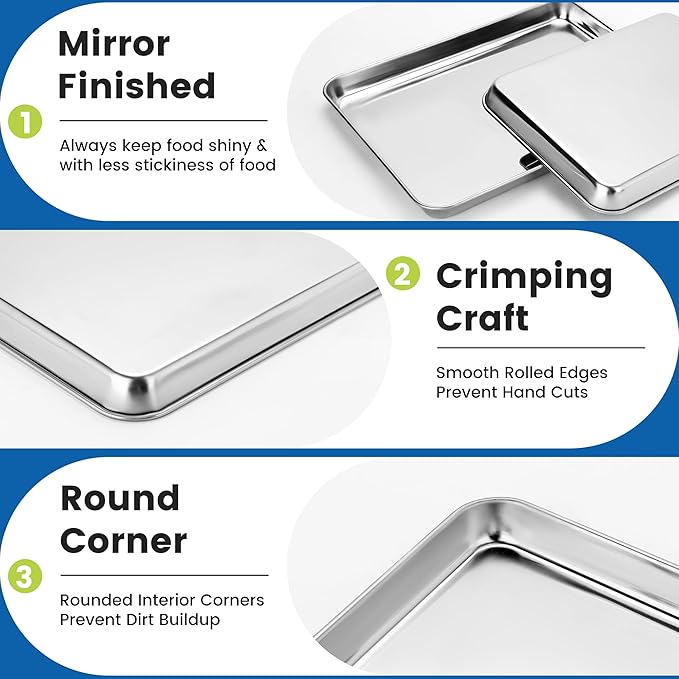 12 Pack Stainless Steel Baking Sheet Pans, 12.5" L × 9.6" W × 1" H Cookie Sheets for Toaster Oven, Rust-Resistant, Dishwasher Safe