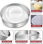 8 Inch Cake Pan Set of 3, E-Far Stainless Steel Round Layer Cake Baking Pans with Parchment Rounds & Side Liner Roll, Non-Toxic & Healthy Metal Cakes Tin, Straight Side & Dishwasher Safe
