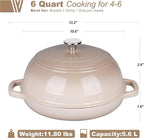 Enameled Cast Iron Dutch Oven Pot with Lid, Bread Oven for Sourdough Bread Baking, Dutch Ovens with Bread Proofing Basket& Baking Supplies Set, 6 Quart, Latte