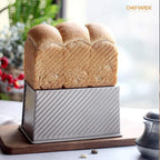 CHEFMADE Pullman Loaf Pan with Lid, 1Lb Dough Capacity Non-Stick Rectangle Corrugated Toast Box for Oven Baking 4.2" x 7.7"x 4.4"(Champagne Gold)