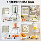 VEVOR Commercial Vegetable Fruit Chopper, Stainless Steel French Fry Cutter w/ 4 Blades 1/4" 3/8" 1/2", Vegetable Chopper Dicer w/Stainless Bowl, Heavy Duty Cutter for Potato Tomato Onion Mushroom