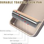 Toaster Oven Pans Set of 2, Shinsin 11-Inch Nonstick Baking Sheet Pans and Trays, 1/8 Thicker Replacement Small Baking Tray Accessories for Cookie, Non Toxic and Easy Clean and Diswasher Safe, Gold