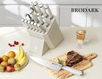 BRODARK Kitchen Knife Set with Block and Sharpener – 15-Piece Ultra Sharp White Knife Set Full Tang Stainless Steel Knife Block Set with Ergonomic Handle – Christmas Gift, Roman Series
