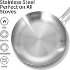 LOLYKITCH 10 Inch Tri-Ply Stainless Steel Frying Pan,Skillet,Chef's Induction Pan,Dishwasher and Oven Safe.