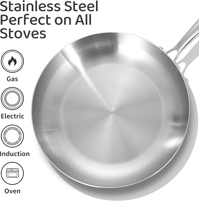LOLYKITCH 8-10 Inch Tri-ply Stainless Steel Fry Pans and 6 QT Sauté Pan with Lid,Induction Cookware Set,Dishwasher and Oven Safe,Detachable Handle