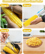 Corn Cob Stripper Kit, Corn Peeler for Corn on the Cob Stainless Steel Corn Stripping Non-Slip Corn Grip Fork Fast and Safe, Suitable for Home Kitchens, Restaurant Chefs, Outdoor Dining Enthusiasts