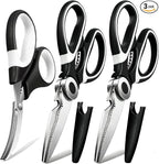 Kitchen Scissors All Purpose 3 Pack - Heavy Duty Stainless Steel Cooking Shears for Cutting Meat, Food, Fish, Poultry Multipurpose Sharp Sissors for Dishwasher Safe