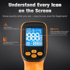 Infrared Thermometer Temperature Gun, Non-Contact Digital Laser Temp -58°F to 1472°F, K-Type Probe -58°F to 572°F, for Cooking, Pizza Oven, BBQ, HVAC, Home & Industrial