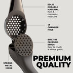 Zulay Kitchen Large Premium Garlic Press Set – Rust Proof & Dishwasher Safe, Bigger Bowl Garlic Mincer Tool with Silicone Garlic Peeler & Brush, Easy Squeeze & Clean, Ergonomic Handle - Dark Gray