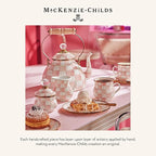 MACKENZIE-CHILDS Cookie Jar with Enamel Lid, Large Glass Treat Jar or Kitchen Jar, 1-Gallon Capacity, Pink-and-White Rosy Check