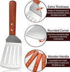 4 Pack Stainless Steel Spatula Set, 2 Sizes Metal Spatulas for Kitchen Use, Hevy Duty Solid & Slotted Turner with Wooden Handle, Flat Top Grill Spatula for Egg, Hamburger, Fish, Cooking, BBQ