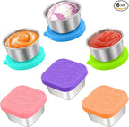6 PCS Salad Dressing Container to Go,Handy Leakproof Stainless Steel Meal Prep Containers Reusable,Sauce Containers for Lunch Box, Picnics, Travel, Office and Kitchen Storage-1.6oz+2.7oz