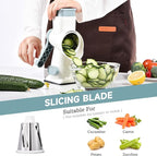 Rotary Cheese Grater with Handle Kitchen Shredder Slicer Grater Slicer Ice Shaver Cheese Vegetable Nuts Potato Zucchini Chocolate 3 Interchangeable Blades (WhiteBlue)