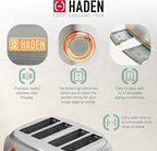 Haden Heritage 4 Slice Wide Slot Stainless Steel Toaster Bundled with 12 Cup Programmable Drip Coffee Maker Coffee Machine, Steel & Copper