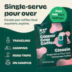 Copper Cow Single-Serve Vietnamese Coffee & Creamer Packets Bundle – 24 Classic Black Pour Over Coffees (Dark Roast) + 25 Sweetened Condensed Milk Creamers | All-Natural, No Refrigeration Needed