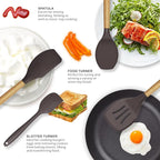 Silicone Cooking Utensils Set - 446°F Heat Resistant Silicone Kitchen Utensils for Cooking,Kitchen Utensil Spatula Set w Wooden Handles and Holder for Non-Stick Cookware, BPA FREE (Coffee)