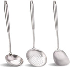 Wok spatula and ladle,Skimmer Ladle Tool Set, Chinese Wok Utensil Set, All metal 304 Stainless Steel Cooking Utensils(15in,15in,14in)