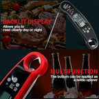 Leelosp 3 Pcs Digital Meat Thermometer with Probe Waterproof Fast Read Food Thermometer Kitchen Grilling Cooking with Backlight Magnet and Calibration for Baking BBQ(Red, Black)