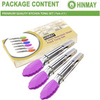 7-Inch Stainless Steel Tongs with Silicone Tips Locking Metal Food Tongs, Set of 3 (Purple)