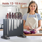 Magnetic Knife Block, Magnetic Kitchen Knife Holder Stand with Strong Magnet Strip for Kitchen Counter, Stainless Steel Double-Sided Universal Knife Storage Rack Organizer Without Knives-Black