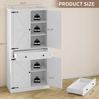 Pantry Organizers and Storage Cabinet, 70” Barn Door White Kitchen Cabinet with Drawers and Adjustable Shelf, Tall Pantry for Kitchen, Dining Room, Living Room Bedroom