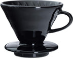 Pour Over Coffee Dripper - Ceramic Slow Brewing Accessories for Home, Cafe, Restaurants - Easy Manual Brew Maker Gift - Strong Flavor Brewer - V01 Paper Cone Filters - Black, 1 Cup