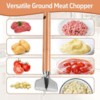 Stainless Steel Meat Chopper, Stainless Steel Meat Masher, 11 Inch, Ground Beef Chopper Tool, Metal Meat Masher, Ground Meat Smasher, Hamburger Smasher Tool