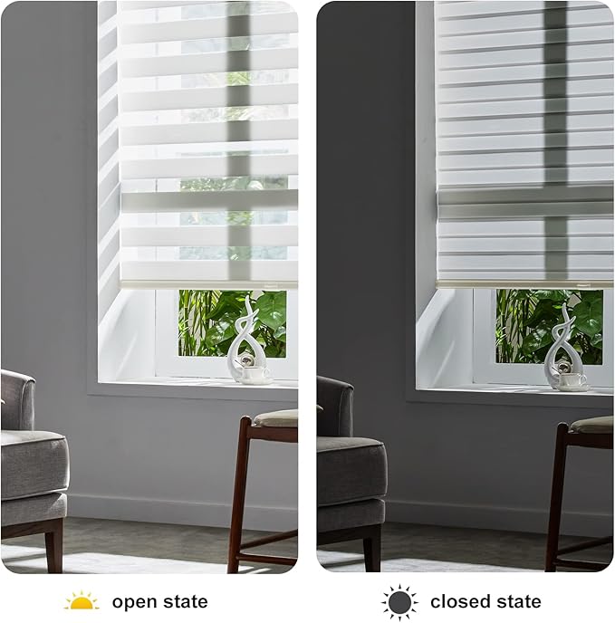 Persilux Cordless Zebra Blinds for Indoor Windows, Free-Stop Zebra Blinds Cordless, Light Filtering Sheer Shades Dual Layer for Day and Night, Zebra Roller Shades for Home (36.5" W X 47" H, White)