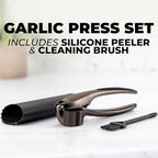 Zulay Kitchen Premium Garlic Press Set – Rust Proof & Dishwasher Safe Garlic Mincer Tool with Silicone Garlic Peeler & Brush, Easy Squeeze & Clean, Ergonomic Soft Grip Handle - Medium – Dark Gray