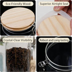 Glass Coffee Canister Set with Shelf & Spoons 3 Piece Coffee Containers for Ground Coffee Coffee Bean Storage Airtight Seal, Coffee Bar Coffee Filter Holder for Kitchen Organization