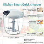Manual Food Processor Vegetable Chopper, Hand Pull String Garlic Mincer Cutter for Veggies, Fruits, Nuts, Meat, Salad,900ml Gray