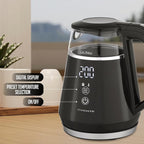 OVENTE 1L Small Electric Kettle with 5 Temperature Preset, Digital Display, 5Hr Keep Warm, Auto Shut-Off, Double-Wall Cool Touch Exterior, Borosilicate Glass,1500W BPA Free Water Boiler, Black KD95B