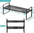 iPEGTOP Large Expandable Cabinet Storage Shelf Organizer Rack, Heavy Duty Stackable Steel Metal Spice Rack Adjustable Height Office Pantry Garage Shelves for Counter Kitchen, Black - 1 Pack