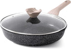 Kordisen Frying Pans Nonstick with Lid, 12.5 Inch Large Skillet with Lid, Induction Cooking Pan, Stay-Cool Handle, Compatible with All Stovetops, PFOA Free