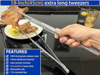 JETKONG 18 Inch (45cm) Extra Long Grill Tongs, Heavy Duty Stainless Steel Tweezer Tongs for Cooking, Grilling, Barbecue/BBQ, Buffet and Turning Food (Round Tips)