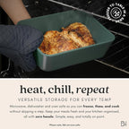 Ceramic Coated Glass Food Storage Container | No PTFE, PFOA, PFAS, and BPA | Reusable Non Toxic Meal Prep Container with Glass Lid | Easy To Store | 6 Piece Food Prep [Pine]