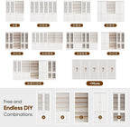 70.8" Bookshelf with Glass Doors, Farmhouse Modular Bookcase with 6-Tier Adjustable Shelves, Large Storage Cabinet for Living Room & Home Office, Set of 3, White