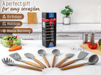 Zulay Kitchen Utensils Set Non-Stick Silicone Cooking Utensils Set with Authentic Acacia Wood Handles - 8 Piece Set - Silicone Kitchen Utensils Set with 464°F Heat Resistance - Gray