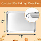 6 Pack Quarter Size Baking Sheet Pans, Aluminum Commercial Cookie Sheets Non-Stick, 13"x10"