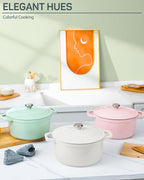 6 QT Dutch Oven Pot with Lid, Enameled Cast Iron Dutch Oven for Bread Making, Braiser, Cooking, Dual Handles, Oven Safe up to 500° F or on Stovetop, Gifts for Family - Mint Green