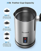 ECOWELL Milk Frother, Coffee Frother Electric, Automatic Hot and Cold Foam Frother, Stainless Steel Milk Steamer and Frother for Latte, Macchiato, Cappuccinos 8.1oz/240 ml Silver, WMMF02