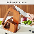 KINGSTONE Kitchen Knife Set with Block,14 Pcs German Stainless Steel Knife Set with Built-in Sharpener, Dishwasher Safe Knife Block Set (walnut, 14pcs)