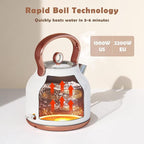 Retro Electric Kettle, 1.7L Stainless Steel Tea Kettle with Large Temperature Gauge, 1500W Fast Heating Hot Water Boiler with LED Indicator, Auto Shut-off & Boil-Dry Protection-Reteo White