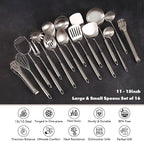 18/10 Stainless Steel Cooking Utensils Set - 16 PCS All Metal Serving Utensils, Kitchen Tools - Whisk, Masher, Fork, Tongs, Solid/Slotted Spoon, Spatula, Turner, Ladle, Skimmer, Pasta, Large Spoon Set