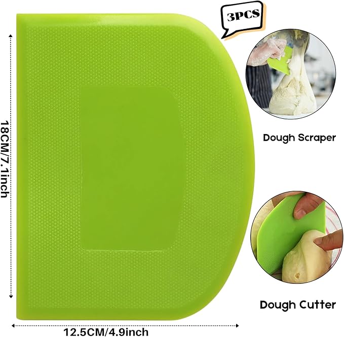 SURDOCA Dough Scraper Bench Scraper - 3P 7.1x4.9" Plastic Flexible Bowl Scraper, Sharp Edge & Angles Cake Scraper. Non-Slip Bakeware Decorating Tools Sculpting & Modeling Tools - Pink+Green+Pink