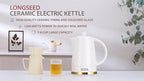Ceramic Electric Kettle, 1.5L/1200W Boil Water Quickly and Easily with Boil-Dry Protection Auto Shut Off, Detachable Swivel Base, White Relief Carving