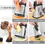 Stainless Steel 4 Sides Grater Slicer with Handle, Multifunctional Cutter Planing for Ginger, Garlic, Cucumbers, Carrots, Cheese, Potato, Ergonomic Design Kitchen Gadgets Accessories（Mint）