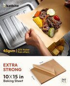 Katbite 265Pcs 10x15 inches Parchment Paper Sheets, Heavy Duty Unbleached Baking Paper, Pre-cut and Oil Proof Perfect for Steaming Cooking Bread Cake & Wrapping Foods[Advanced Series]