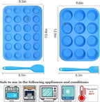 Silicone Muffin Pan Cupcake Set – Non-Stick 12 Cups and Mini 24 Cups,Silicone Baking Molds,BPA Free Muffin Tin with 1 Silicone Spatula & 1 Oil Brush (blue)